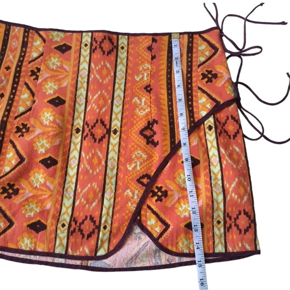 Free People Cleo Wrap Mini Skirt Rust Combo Ties Western Boho Orange Size 6 - Picture 2 of 8